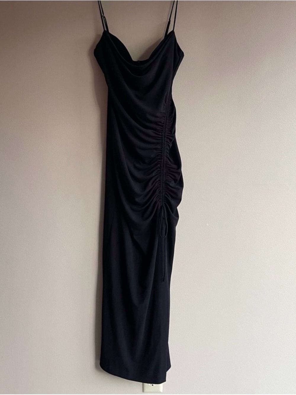 Zara Black Ruched Cowl Neck Maxi Dress